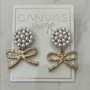 Bella Canvas Silver and Gold Pearl Bow Earrings